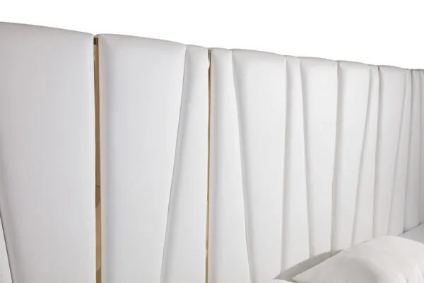 Modrest Nixa Modern White Bonded Leather & Gold Bed - Image 3