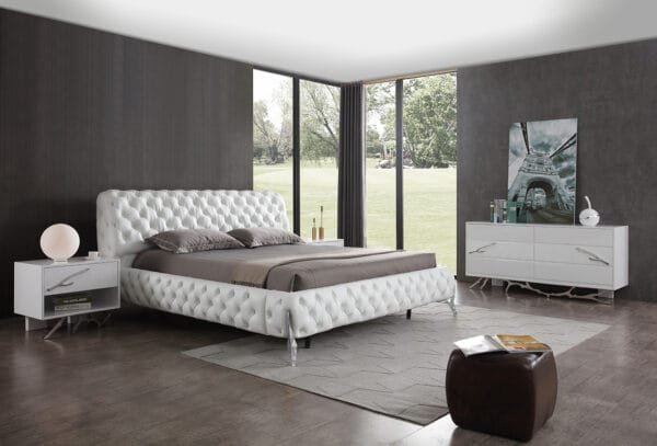 Modrest Legend Modern White Bonded Leather Bed - Image 5