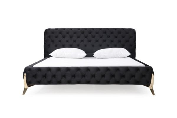 Queen Modrest Legend Modern Black Velvet & Gold Bed - Image 2