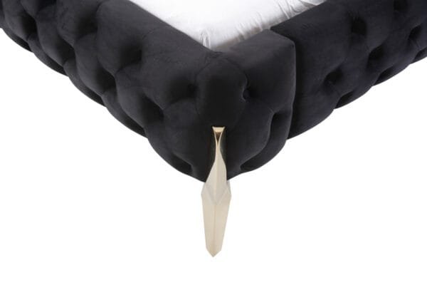 Queen Modrest Legend Modern Black Velvet & Gold Bed - Image 3