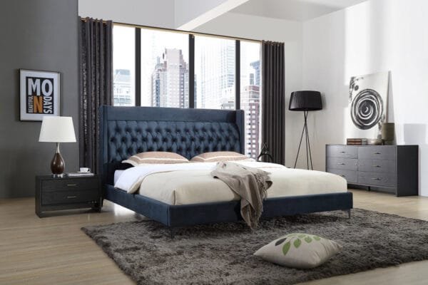 Queen Modrest Wales Modern Blue Fabric Bed - Image 2