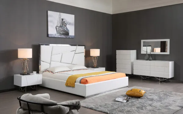 Queen Modrest Chrysler Modern White Bonded Leather Bed - Image 3