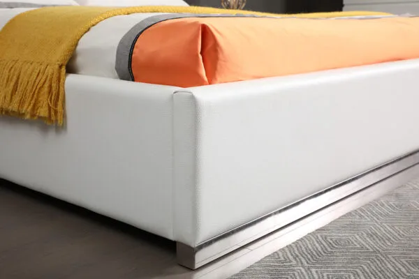Queen Modrest Chrysler Modern White Bonded Leather Bed - Image 4