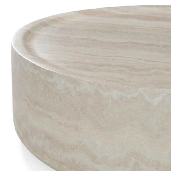 Modrest Benji - Modern Faux Travertine Round Small Coffee Table - Image 4