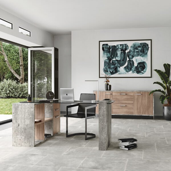 Nova Domus Boston Modern Glass & Faux Concrete Reversible Desk - Image 5