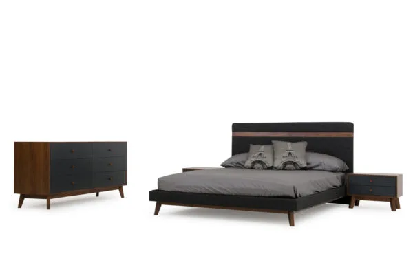 Queen Nova Domus Dali Modern Grey Fabric & Walnut Bed