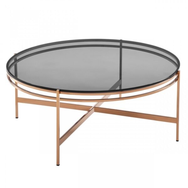 Modrest Bradford - Modern Smoked Glass & Rosegold Coffee Table