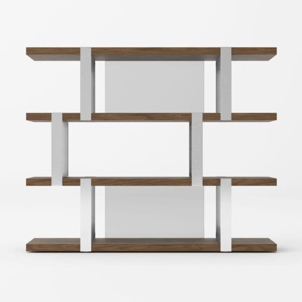 Modrest Brewer - Modern Walnut Glass & Stainless Steel Bookshelf - Image 2