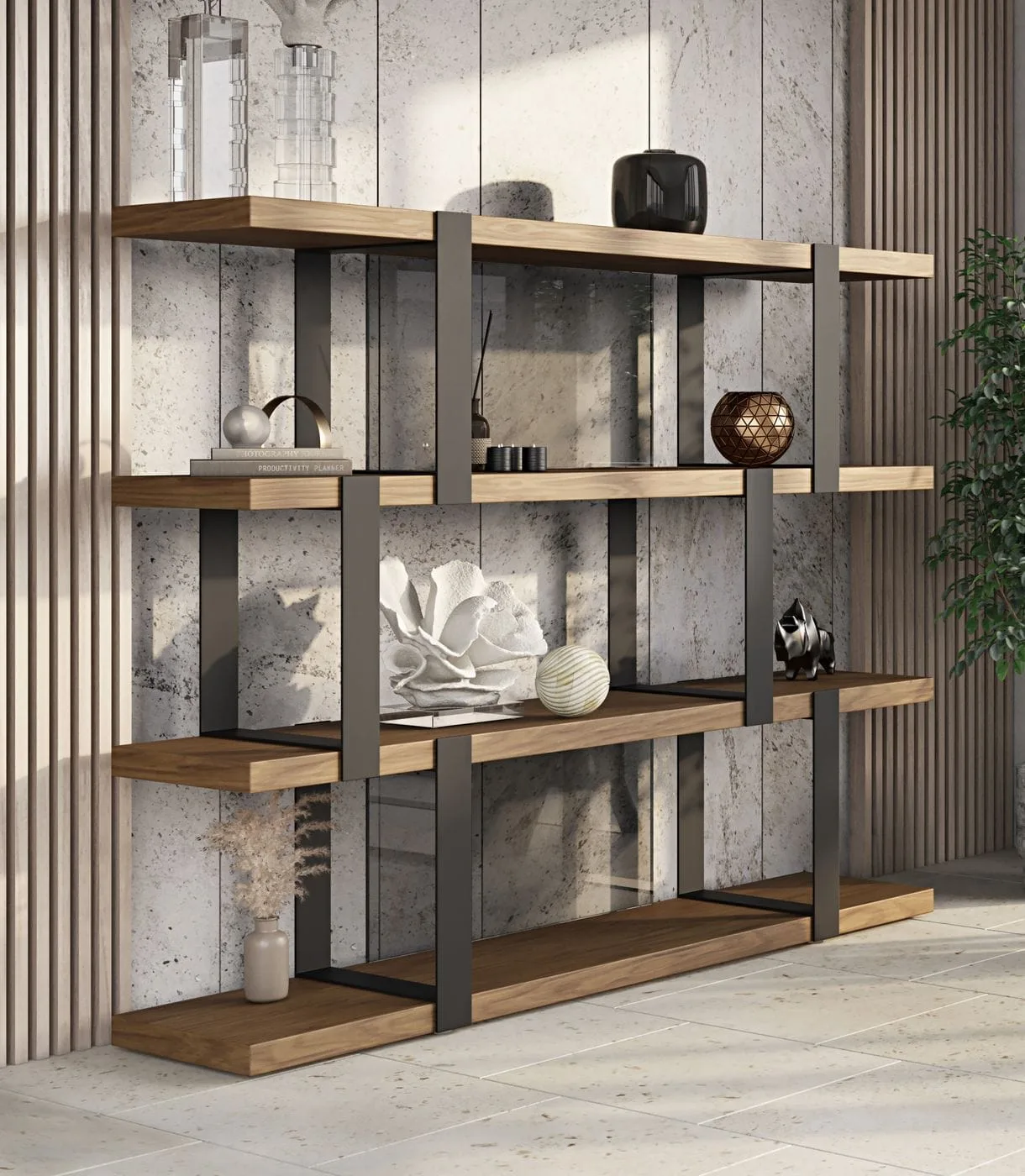 brewer vgbb 78413 walnut shelf unit 0 - Modern Bookshelf