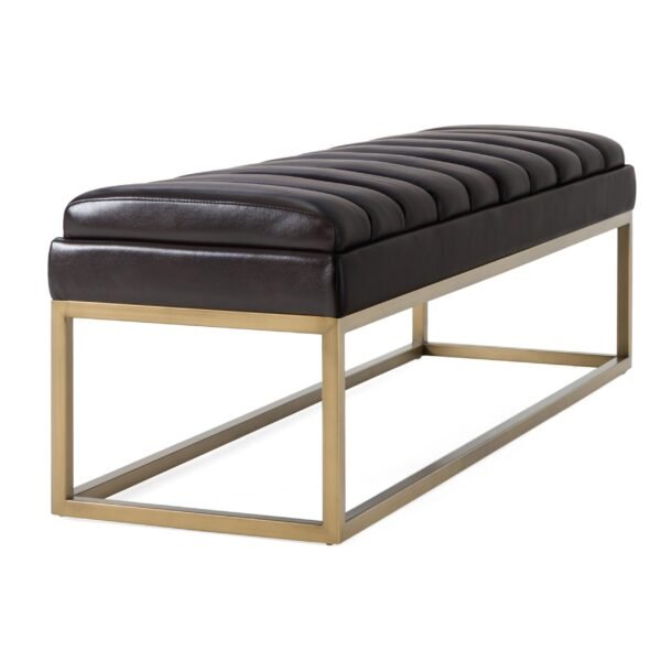 Modrest Bridger - Modern Black Vegan Leather + Brass Dining Bench - Image 3