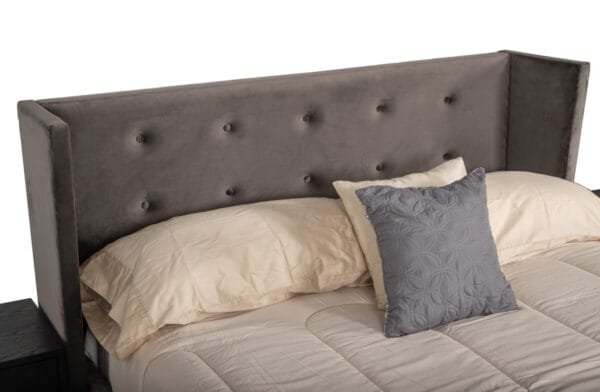 Queen Nova Domus Bryan Modern Grey Velvet & Gold Bed - Image 2