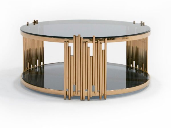 Modrest Bryce Modern Smoked Glass & Rosegold Round Coffee Table