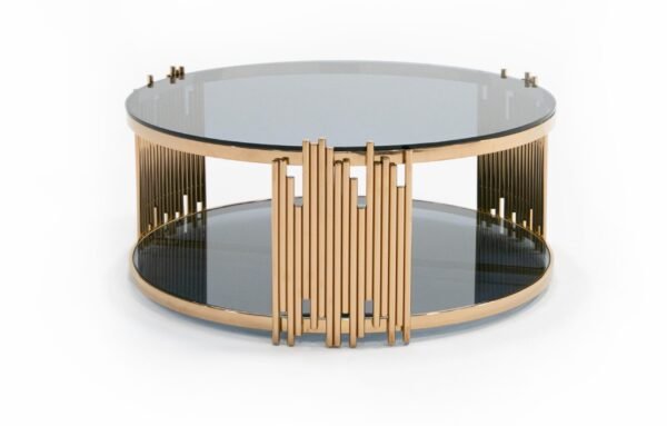 Modrest Bryce Modern Smoked Glass & Rosegold Round Coffee Table - Image 3