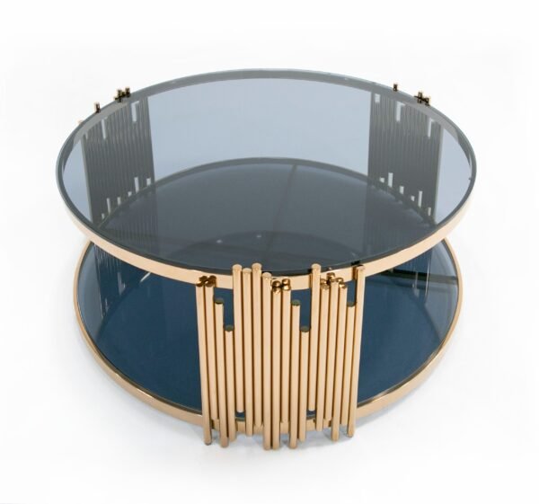 Modrest Bryce Modern Smoked Glass & Rosegold Round Coffee Table - Image 2