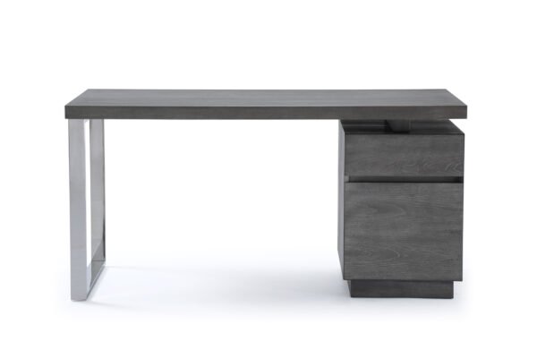 Modrest Carson Modern Grey Elm & Stainless Steel Office Desk - Image 3