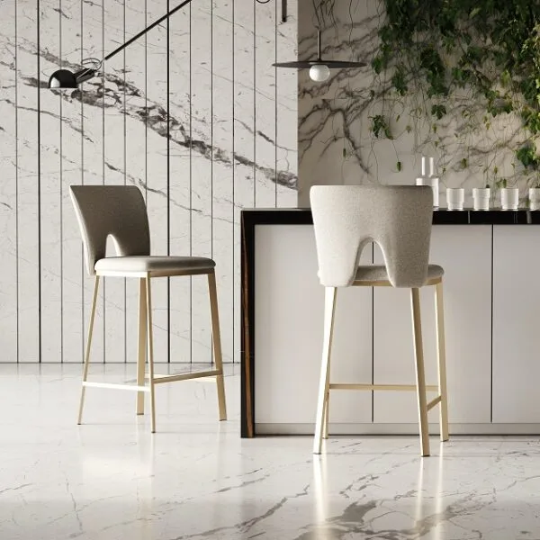 Modrest Burton - Contemporary Beige + Brass Counter Stool Set of Two - Image 4