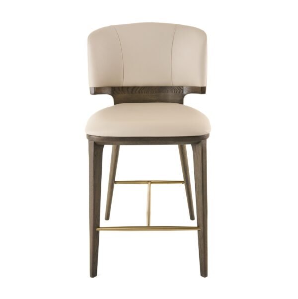 Modrest Calvary - Mid-Century Modern Beige Vegan Leather + Grey Ash Counter Chair - Image 2