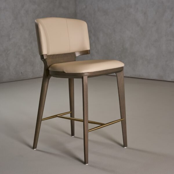 Modrest Calvary - Mid-Century Modern Beige Vegan Leather + Grey Ash Counter Chair