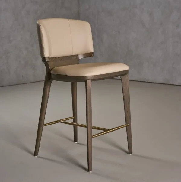 Modrest Calvary - Mid-Century Modern Beige Vegan Leather + Grey Ash Counter Chair