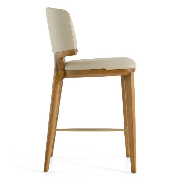 Modrest Calvary - Mid-Century Modern Beige Vegan Leather + Walnut Counter Chair - Image 2