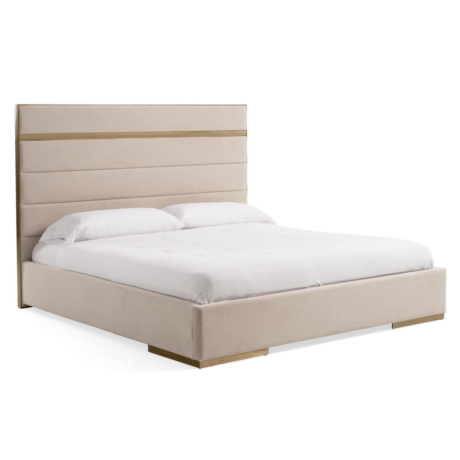 Modrest Cartier - Modern Beige Velvet and Brushed Brass Bed 3 Modrest Cartier -  Modern Beige Velvet and Brushed Brass Bed - Image 3