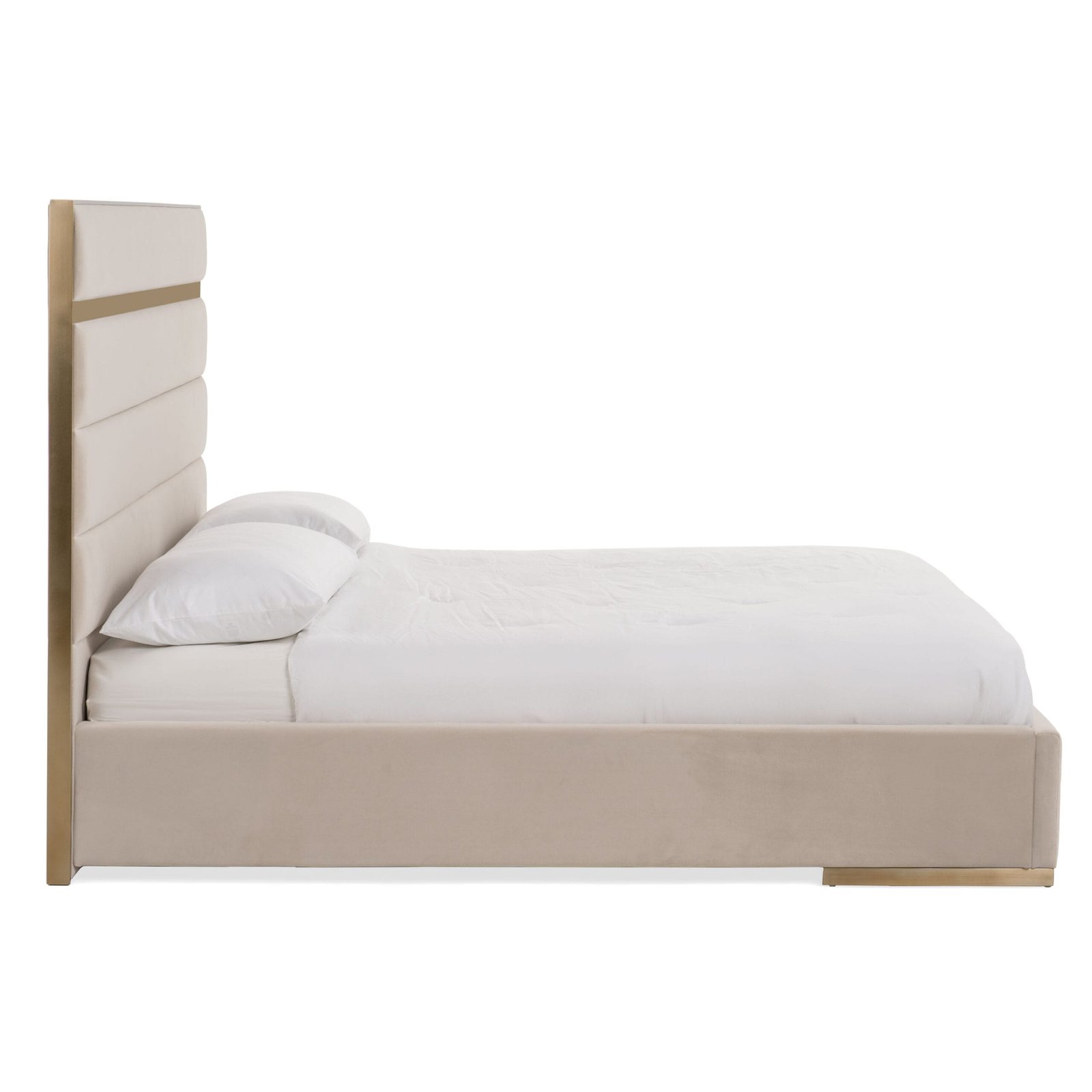 Modrest Cartier - Modern Beige Velvet and Brushed Brass Bed 4 Modrest Cartier -  Modern Beige Velvet and Brushed Brass Bed - Image 4