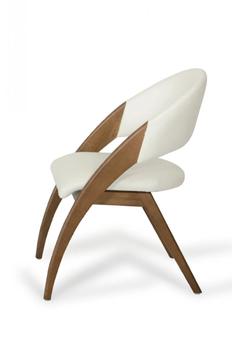 Modrest Lucas Mid-Century Cream & Walnut Dining Chair - Image 3