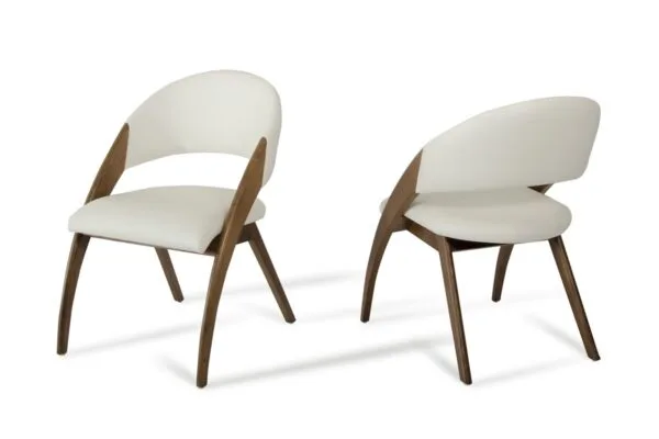 Modrest Lucas Mid-Century Cream & Walnut Dining Chair - Image 2