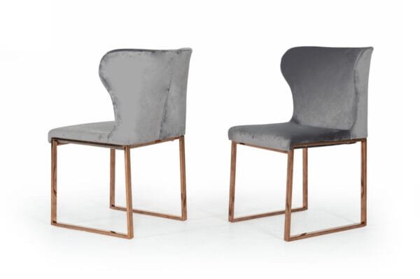 Modrest Chadwick Modern Grey Velvet & Rosegold Dining Chair - Image 4
