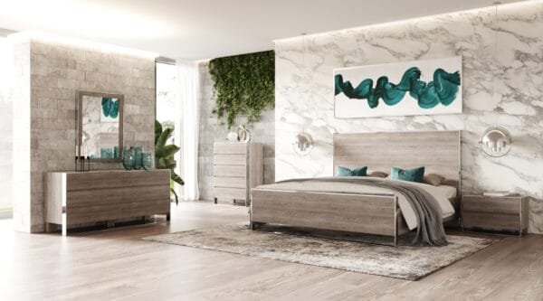 Modrest Charlene Modern Grey Elm and Stainless Steel Q Bedroom Set