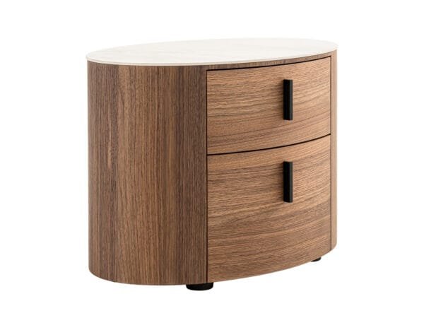 Modrest Chelton - Contemporary White Ceramic & Walnut Oval Nightstand - Image 2