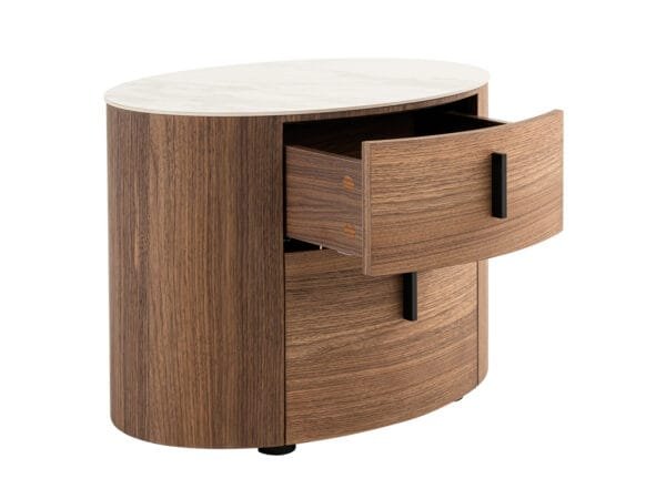 Modrest Chelton - Contemporary White Ceramic & Walnut Oval Nightstand - Image 5