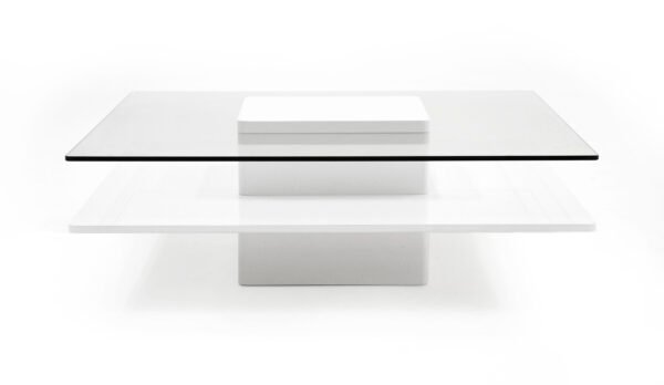 Modrest Clarion - Modern White & Clear Glass Coffee Table - Image 2