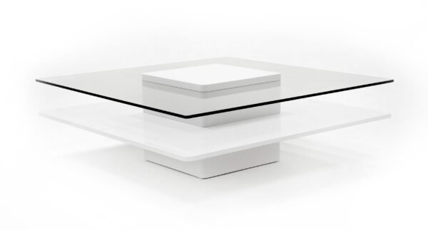 Modrest Clarion - Modern White & Clear Glass Coffee Table