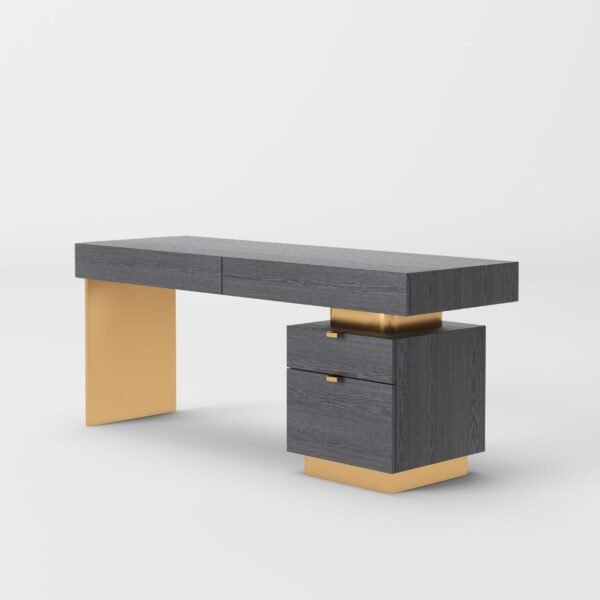 Modrest Trahan - Modern Grey Elm & Gold Office Desk - Image 4