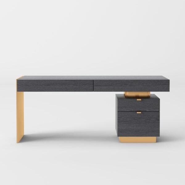 Modrest Trahan - Modern Grey Elm & Gold Office Desk - Image 3