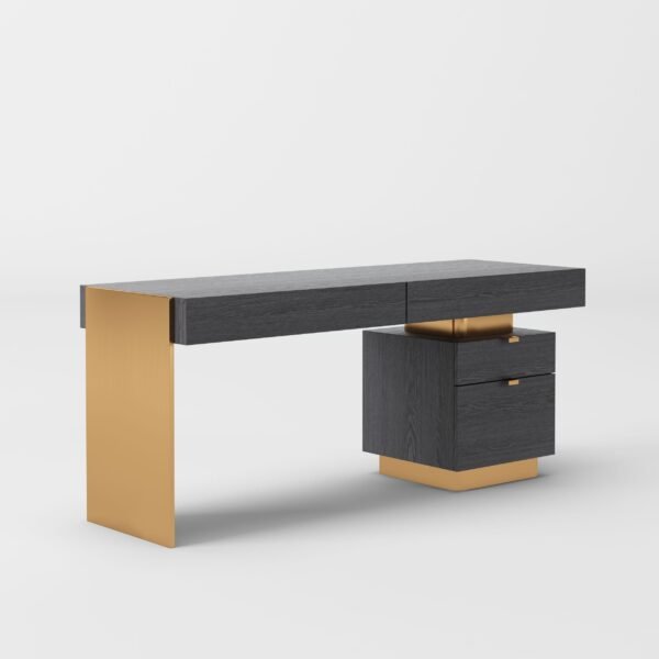 Modrest Trahan - Modern Grey Elm & Gold Office Desk - Image 2