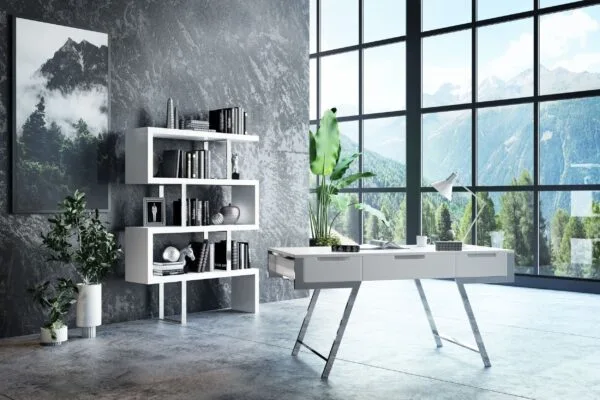 Modrest Maze Modern White High Gloss Bookcase - Image 2
