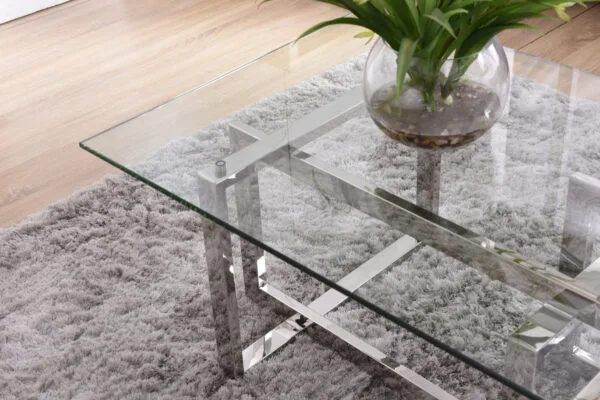 Modrest Valiant Modern Glass & Stainless Steel Coffee Table - Image 4