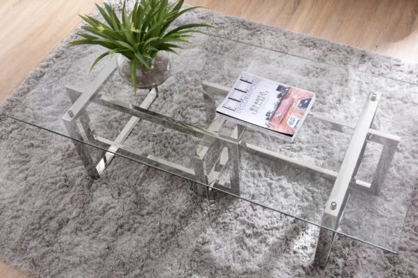 Modrest Valiant Modern Glass & Stainless Steel Coffee Table - Image 5