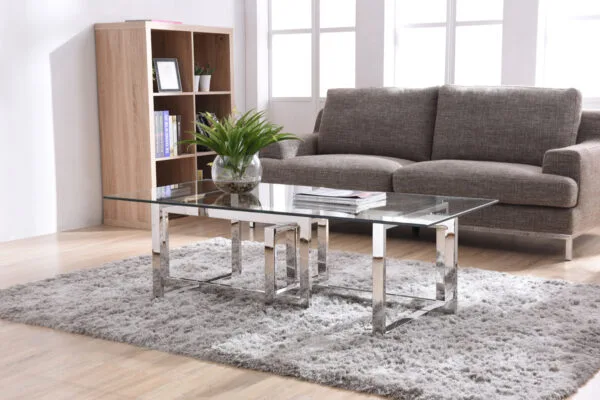 Modrest Valiant Modern Glass & Stainless Steel Coffee Table - Image 3