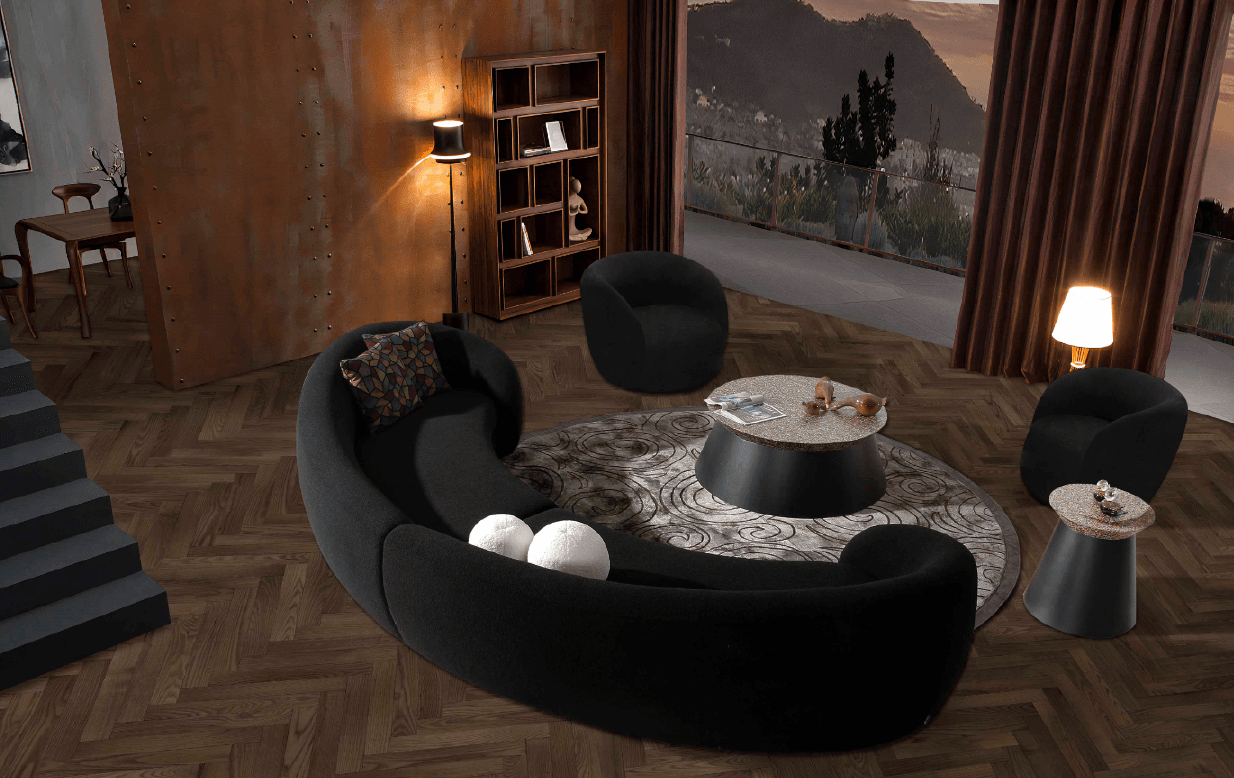 Modrest - Kilmer Modern Black Curved Fabric Sectional Sofa 1 Modrest - Kilmer Modern Black Curved Fabric Sectional Sofa