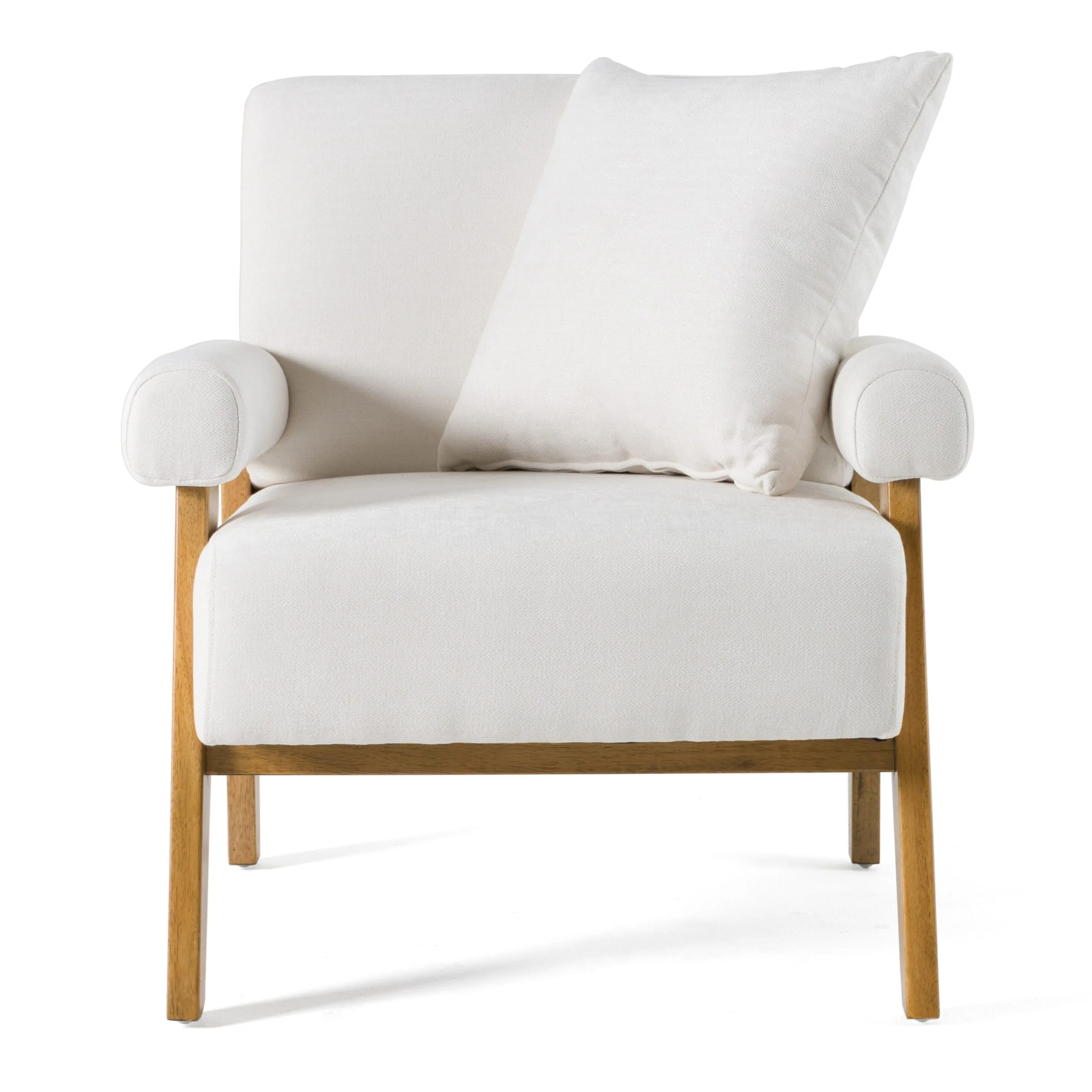 Modrest Cynthia - Modern White Fabric + Wood Accent Chair