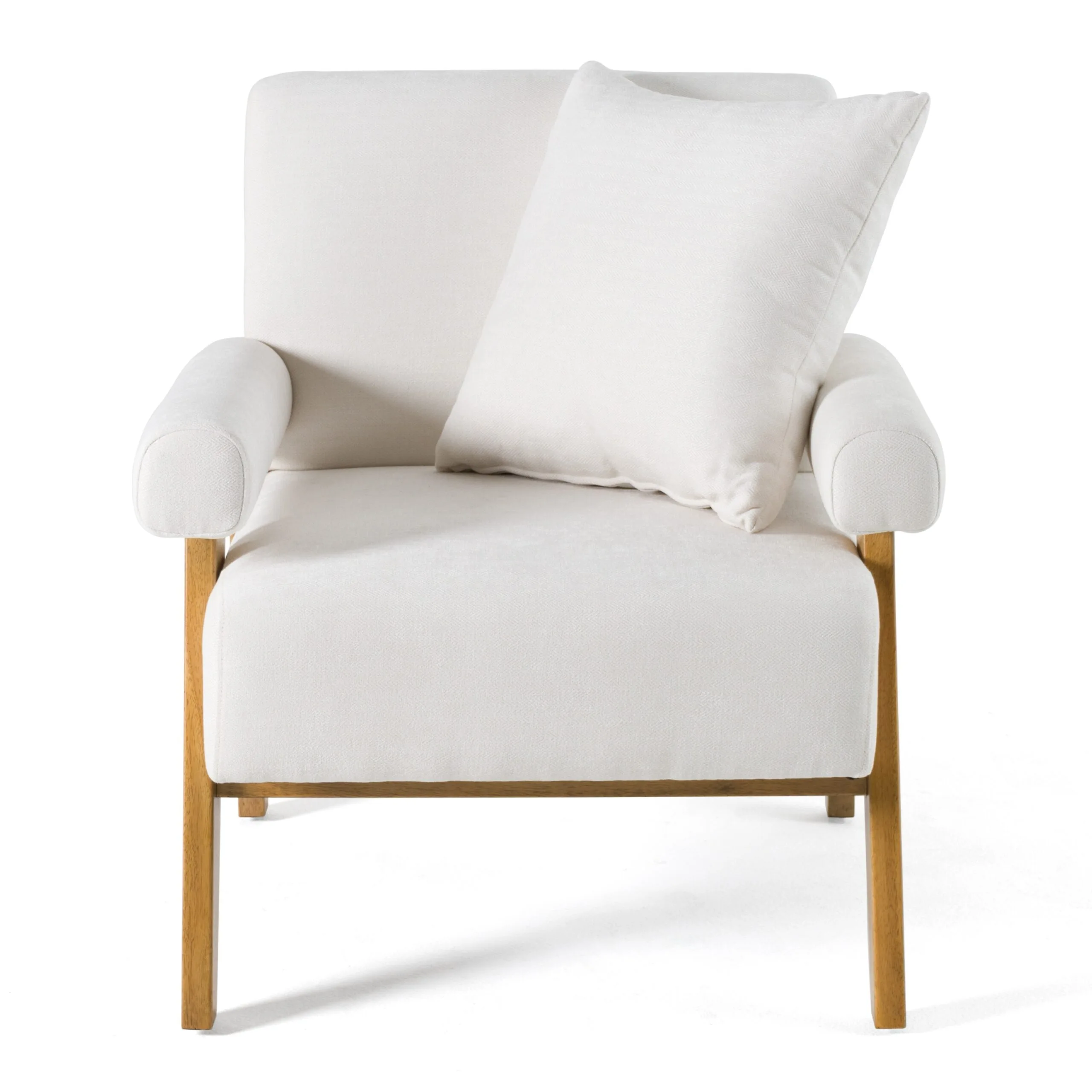 Modrest Cynthia - Modern White Fabric + Wood Accent Chair - Image 2