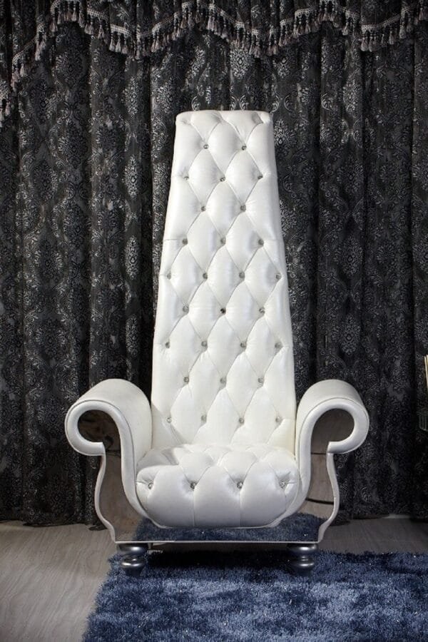 Divani Casa Luxe Neo-Classical Pearl White Italian Leather Leisure Chair - Image 2