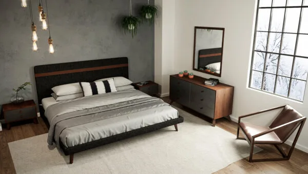 Queen Nova Domus Dali Modern Grey Fabric & Walnut Bed - Image 3