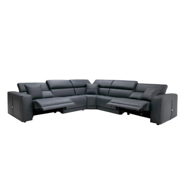 Lamod Italia Dalton - Modern Italian Grey Leather Sectional + 2 Recliners - Image 4