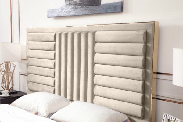 Eastern King Modrest Daystar - Modern Beige Velvet and Gold Bed
