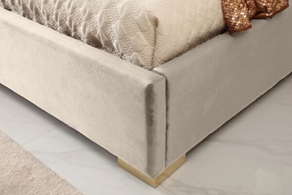 Eastern King Modrest Daystar - Modern Beige Velvet and Gold Bed - Image 2
