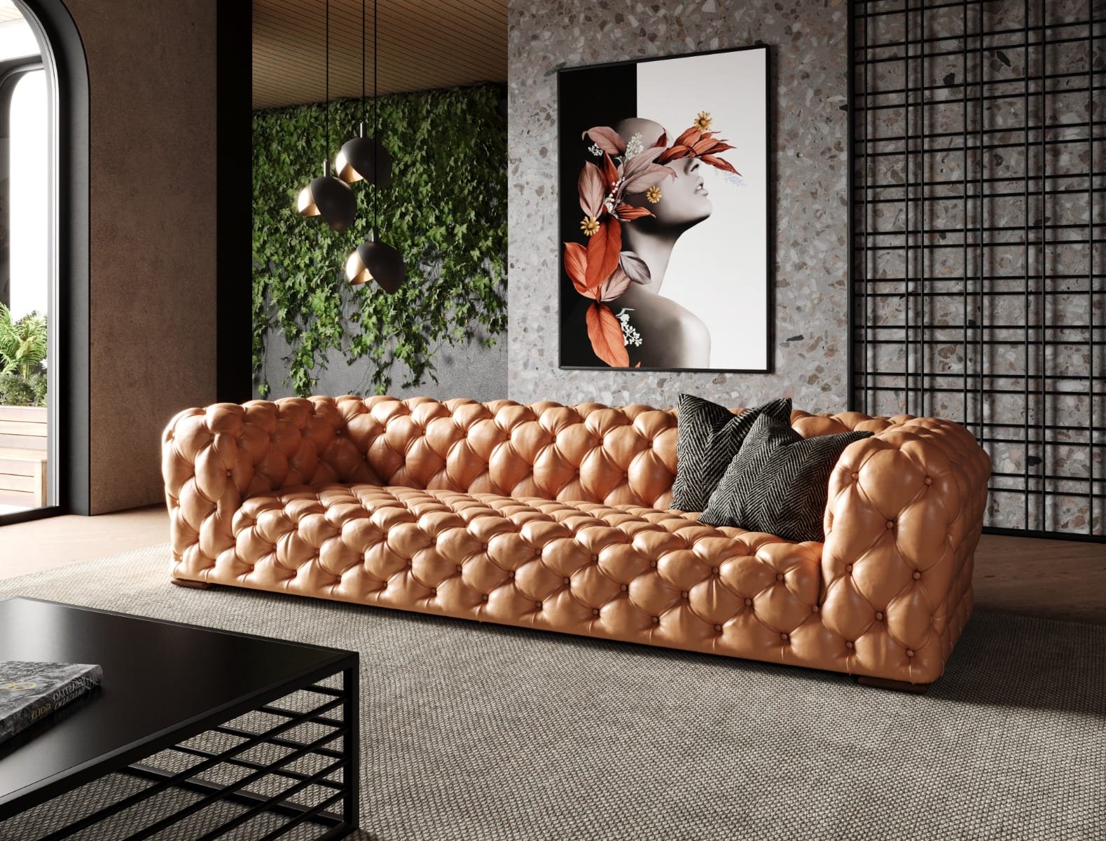Divani Casa Dexter - Transitional Camel Full Italian Leather Tufted Sofa 5 Divani Casa Dexter - Transitional Camel Full Italian Leather Tufted Sofa - Image 5